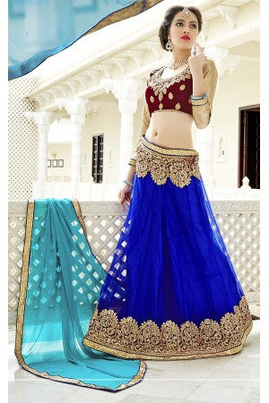 Party Wear Blue Maroon Green Color Lehenga 7219