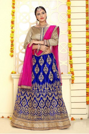 Party Wear Blue Pink Lehenga 7334