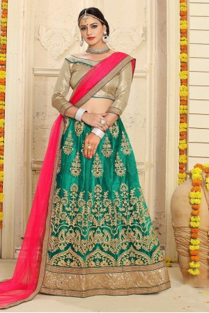 Party Wear Green Pink Lehenga 7336