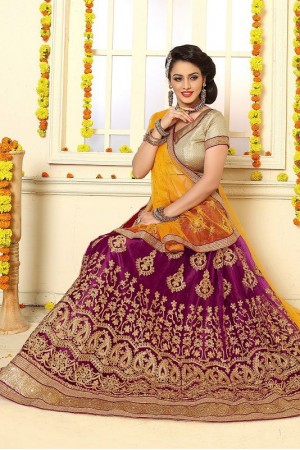 Party Wear Maroon Orange Lehenga 7331