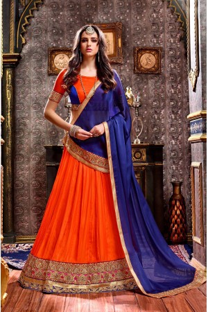 Party Wear Orange Blue Lehenga 2001