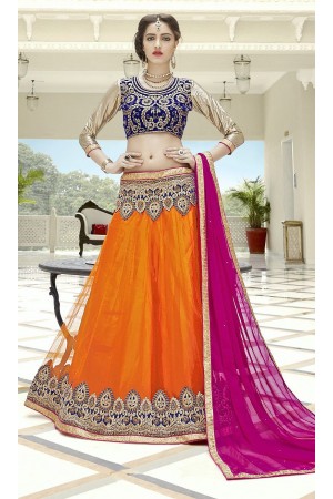 Party Wear Orange Blue Pink Color Lehenga 7216