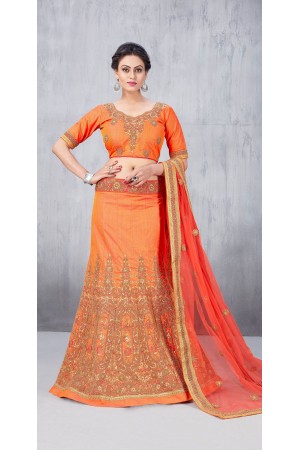 Party Wear Orange Lehenga 158