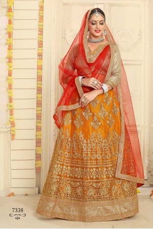 Party Wear Orange Red Lehenga 7337