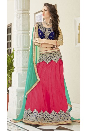 Party Wear Peach Blue Green Color Lehenga 7215