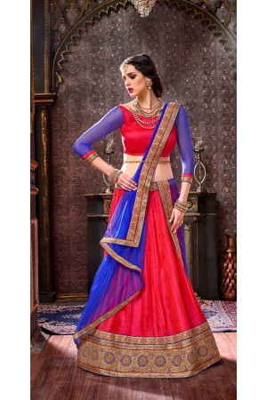 Party Wear Red Blue Lehenga 2007