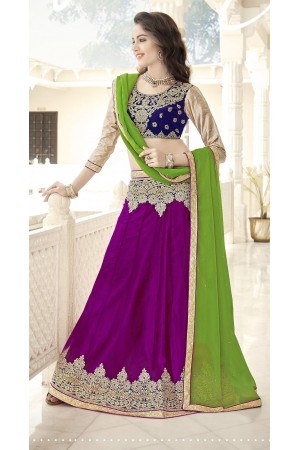 Party Wear Violet Blue Green Color Lehenga 7214