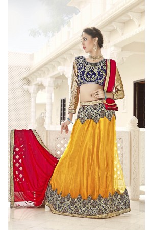 Party Wear Yellow Blue Color Lehenga 7213