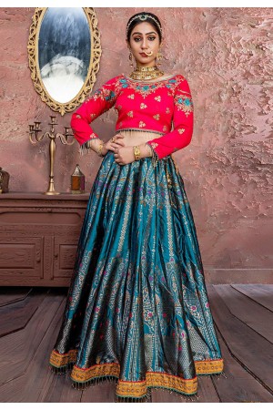 Aqua blue banarasi silk circular lehenga choli 11154