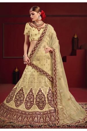 Beige satin embroidered circular lehenga choli 2202