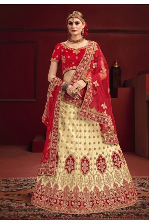 Beige satin embroidered circular lehenga choli 2204