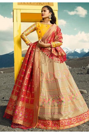 Beige silk embroidered circular lehenga choli 907