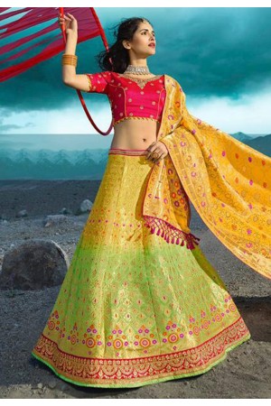 Green silk embroidered circular lehenga choli 902