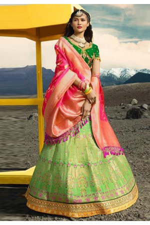 Green silk embroidered circular lehenga choli 904