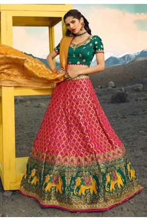 Magenta silk embroidered circular lehenga choli 912