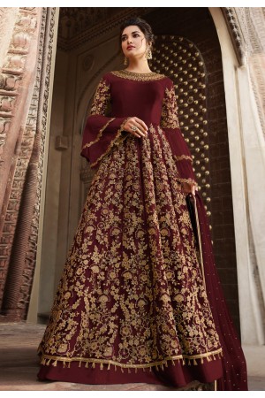 Maroon banglori silk embroidered long choli lehenga 5306A