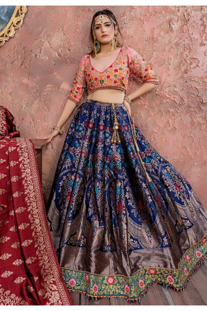 Navy blue banarasi silk circular lehenga choli 11155