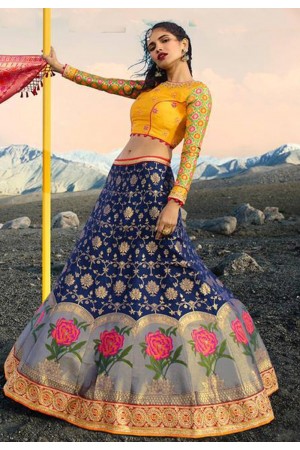 Navy blue silk embroidered circular lehenga choli 901