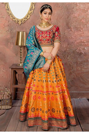 Orange banarasi silk circular lehenga choli 11151