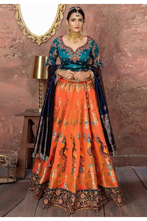 Orange banarasi silk circular lehenga choli 11152