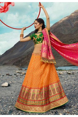 Orange silk embroidered circular lehenga choli 906