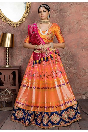 Peach banarasi silk circular lehenga choli 11153