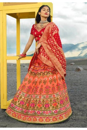 Peach silk embroidered circular lehenga choli 910