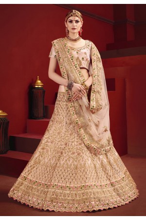 Pink satin embroidered circular lehenga choli 2205