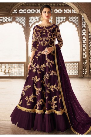 Purple net embroidered long anarkali suit 5305A