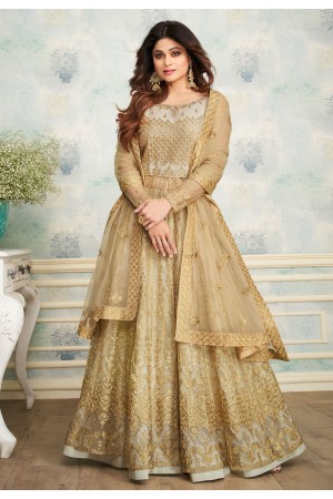 Shamita shetty beige net embroidered bollywood lehenga choli 8252