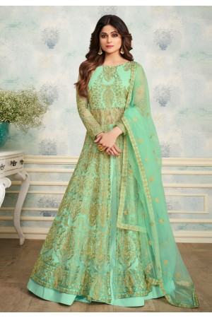 Shamita shetty light green net embroidered designer lehenga choli 8251