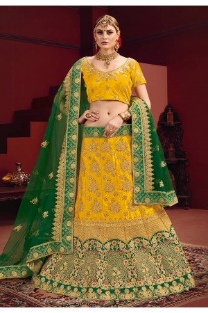 Yellow satin embroidered circular lehenga choli 2206