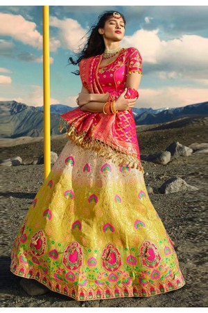 Yellow silk embroidered circular lehenga choli 903