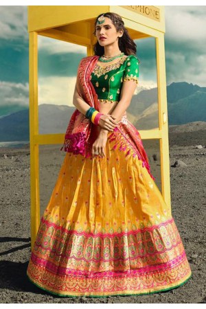 Yellow silk embroidered circular lehenga choli 909