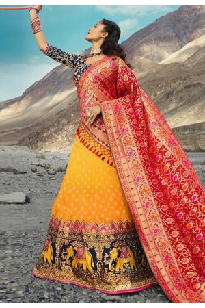 Yellow silk embroidered circular lehenga choli 913