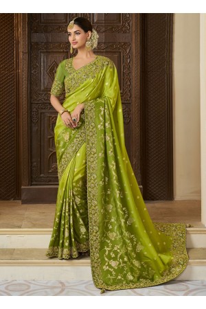 Green  tissue silk embroidered wedding saree with blouse 8403A