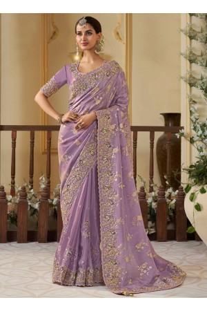 Lavender tissue silk embroidered wedding saree with blouse 8410A