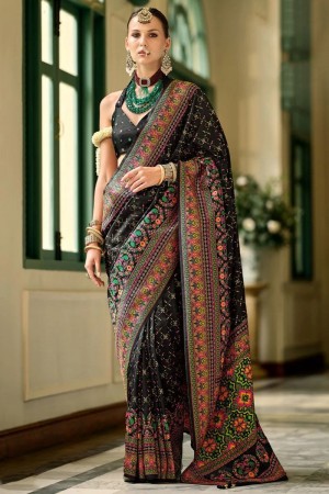 Black banarasi silk kashmiri design woven wedding saree with blouse K411
