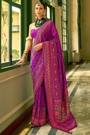 Magenta banarasi silk kashmiri design woven wedding saree with blouse K407