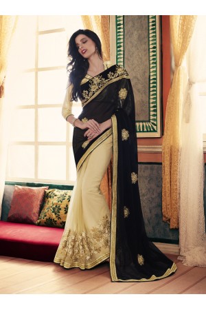 Party-wear-Black-Chikoo-color-saree