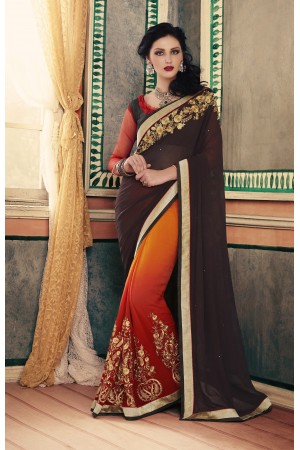 Party-wear-Brown-Rust-color-saree