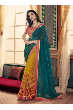 Party-wear-Mustard-Rama-Green-color-saree