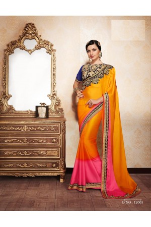 Party-wear-yellow-pink-color-saree