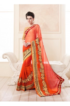 Party-wear-Orange-color-saree