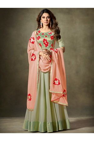 Jennifer Winget mint green georgette and handloom silk anarkali