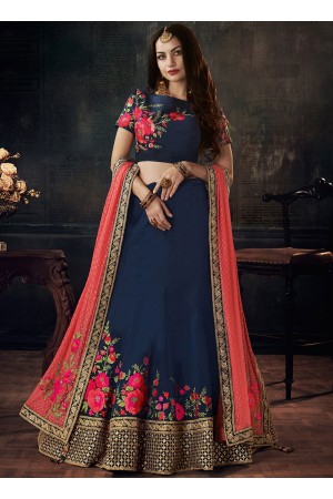 Navy blue Tafetta silk wedding lehenga choli