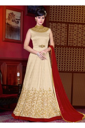 Off White color shaded silk wedding anarkali