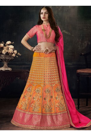 Orange color silk wedding lehenga choli