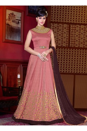 Pink color shaded silk wedding anarkali