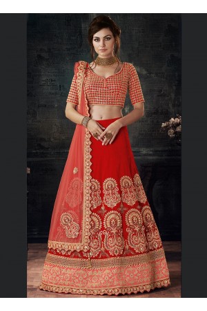 Red color silk wedding lehenga choli